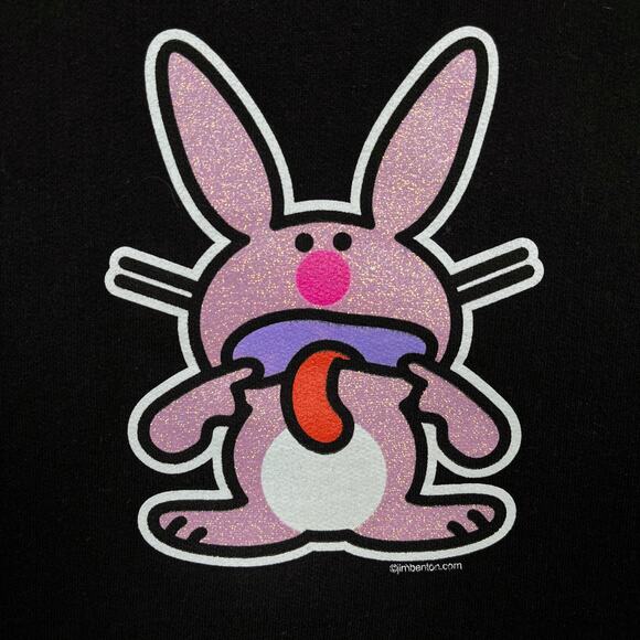 Rare Y2K Vintage Glitter It's Happy Bunny Hoodie Sweatshirt Grunge Jim Benton - Picture 4 of 16